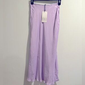 NWT Zara lavender silky midi skirt